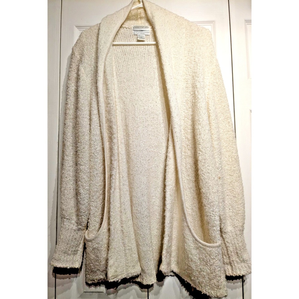 Vintage Sideffects Womens Sz: M Ivory/Cream Open Cardigan Sweater Pockets Boucle